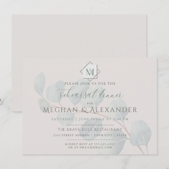 Silver Sage  Eucalyptus Wedding Rehearsal Dinner Invitation (Front/Back)