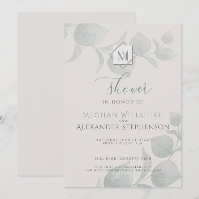 Silver Sage  Eucalyptus  Wedding Shower Invitation (Front/Back)