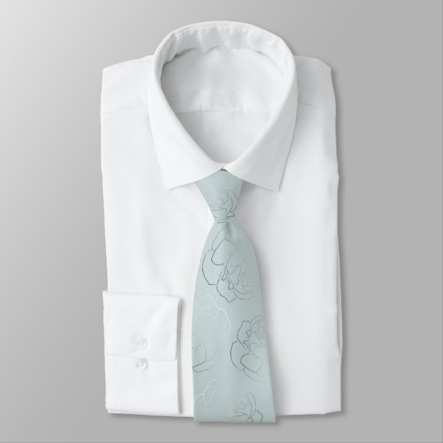 Silver Sage Floral Wedding Tie (Tied)
