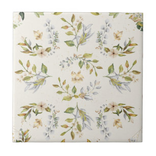Silver, Sage, Gold, Cream Floral Seamless Clear Tile