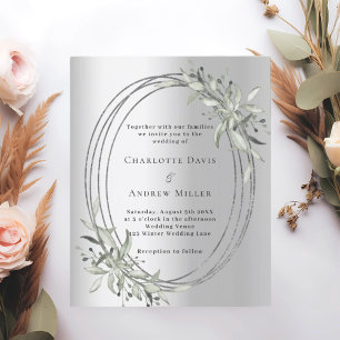 Silver sage green greenery wedding invitation