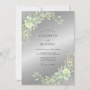 Silver Sage Leaf Wedding Invitation