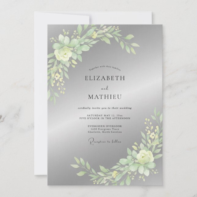 Silver Sage Leaf Wedding Invitation (Front)
