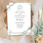 Silver Sage Watercolor, Elegant Monogram Wedding I Invitation<br><div class="desc">Elegant Wedding invitation with delicate cascading watercolor stains in a blend of sea foam, silver sage, emerald green hues and decorative fine hand drawn floral monogram with couple's initials. Modern hand written calligraphy details. Back with same delicate watercolor stains from the front. Elegant, simple and classy style. Part of our...</div>