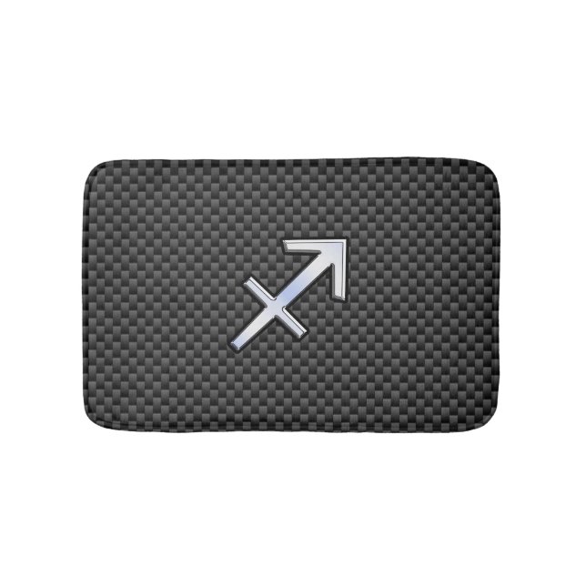Silver Sagittarius Zodiac Sign Carbon Fibre Print Bath Mat (Front)