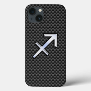 Silver Sagittarius Zodiac Sign Carbon Fibre Print iPhone 13 Case