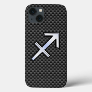 Silver Sagittarius Zodiac Sign Carbon Fibre Print iPhone 13 Case