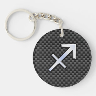 Silver Sagittarius Zodiac Sign Carbon Fibre Print Key Ring