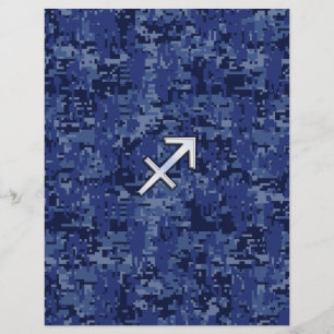 Silver Sagittarius Zodiac Sign Navy Digital Camo