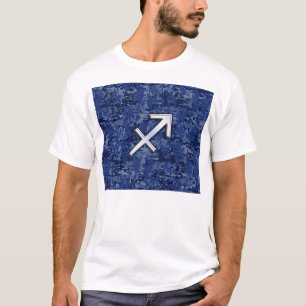Silver Sagittarius Zodiac Sign Navy Digital Camo T-Shirt