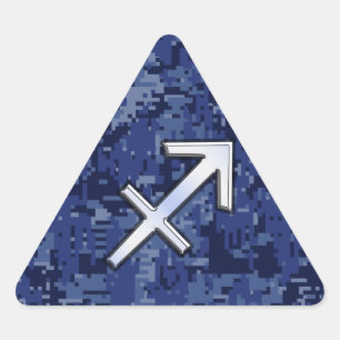 Silver Sagittarius Zodiac Sign Navy Digital Camo Triangle Sticker