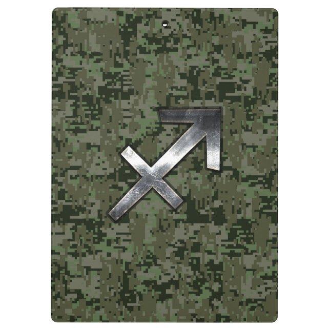 Silver Sagittarius Zodiac Woodland Digital Camo Clipboard (Back)