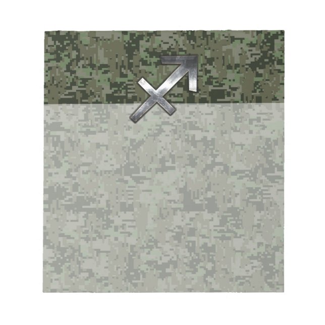 Silver Sagittarius Zodiac Woodland Digital Camo Notepad (Front)
