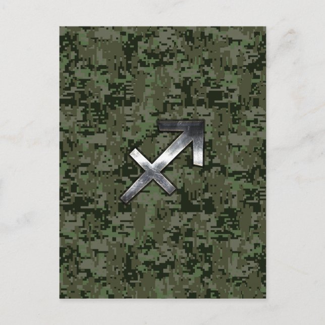 Silver Sagittarius Zodiac Woodland Digital Camo Postcard (Front)