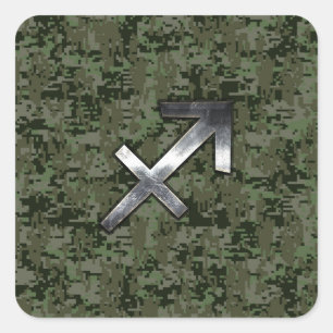 Silver Sagittarius Zodiac Woodland Digital Camo Square Sticker