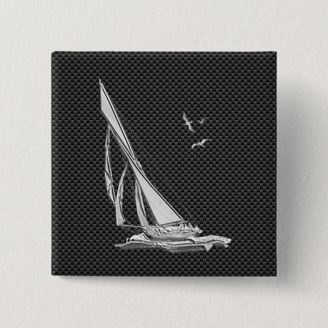 Silver Sailboat on Carbon Fibre Decor 15 Cm Square Badge (Front)