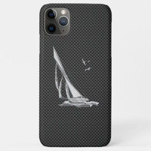 Silver Sailboat on Carbon Fibre Decor iPhone 11 Pro Max Case