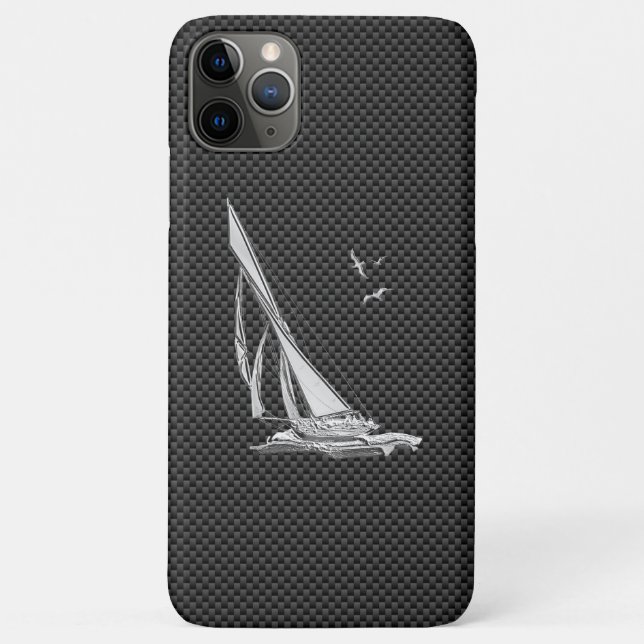 Silver Sailboat on Carbon Fibre Decor Case-Mate iPhone Case (Back)