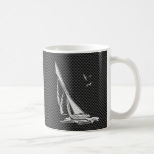 Silver Sailboat on Carbon Fibre Decor Coffee Mug