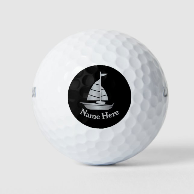 Silver Sailboat Personalised Golf Ball (Front)