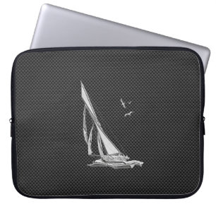 Silver Sailboat Regatta on Carbon Fiber Laptop Sleeve