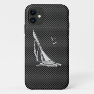 Silver Sailboat Regatta on Carbon Fibre iPhone 11 Case