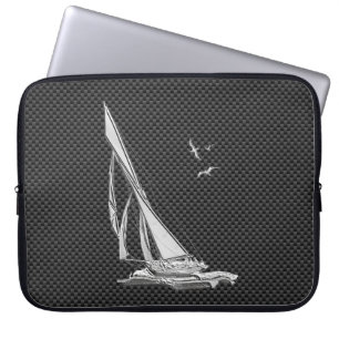 Silver Sailboat Regatta on Carbon Fibre Laptop Sleeve