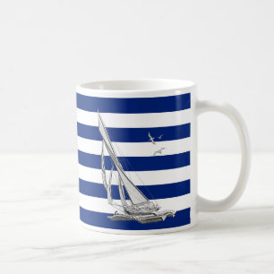 Silver Sailing on Nautical Stripes Coffee Mug