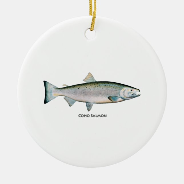 Silver Salmon (ocean phase) Ceramic Tree Decoration (Front)