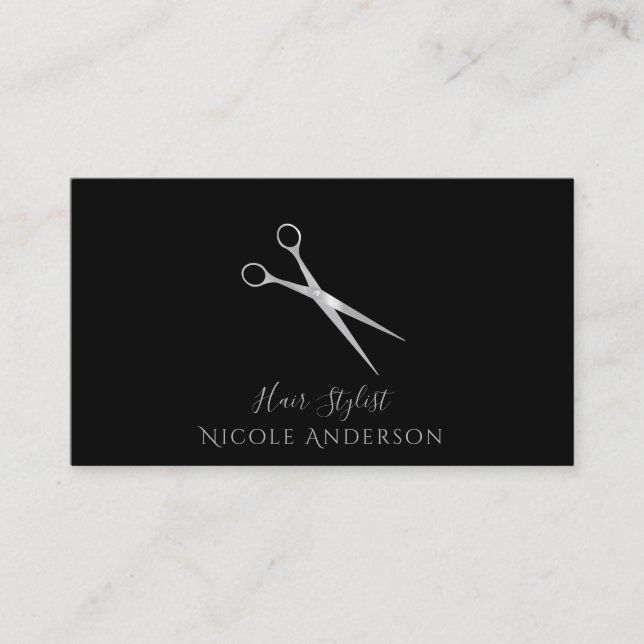 Silver Salon Hair Stylist Scissors Chic Any Colour Business Card (Front)