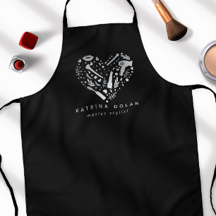 Silver Salon Heart Stylist Personalised Name Apron
