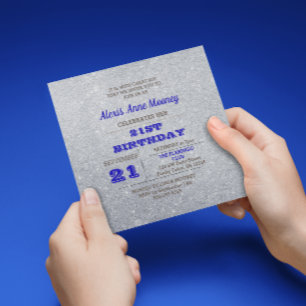 Silver & Sapphire Blue Sparkly Birthday Invitation