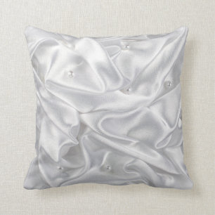 Silver Satin Fabric White Pearls Plush Cushion