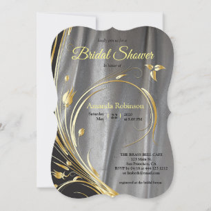 Silver satin  & Gold flower Bridal Shower Invitation