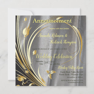 Silver satin & Gold flower splendour Announcement