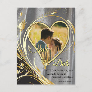 Silver satin  & Gold flower splendour Announcement Postcard