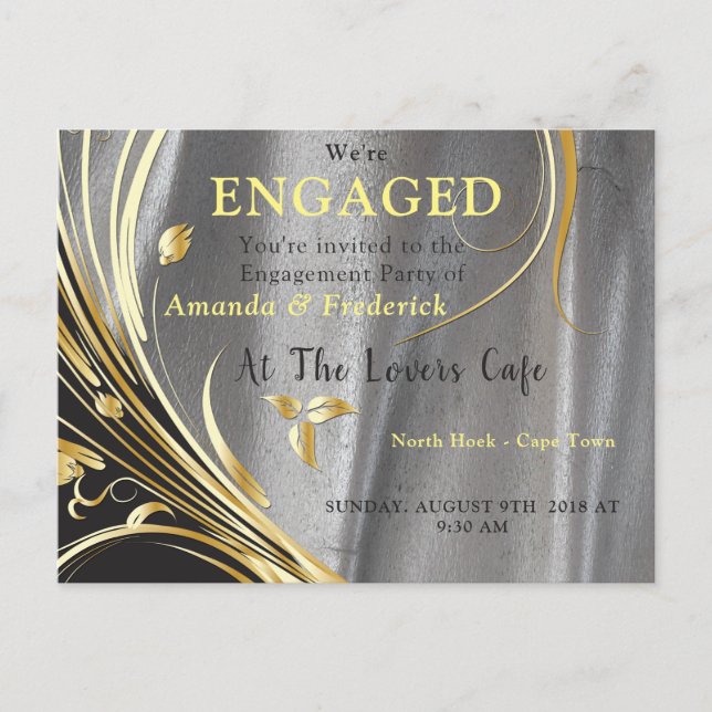 Silver satin  & Gold flower splendour Invitation Postcard (Front)