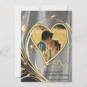Silver satin & Gold flower splendour Save The Date