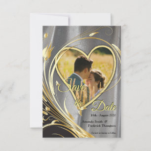 Silver satin  & Gold flower splendour Save The Date