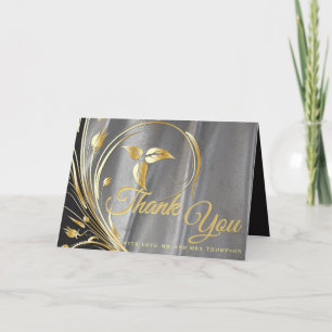Silver satin & Gold flower Thank You Card