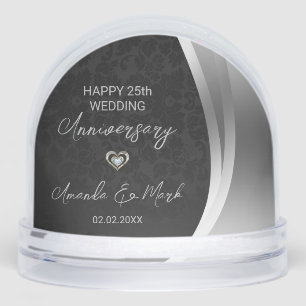 Silver Satin Wedding Anniversary Snowglobe