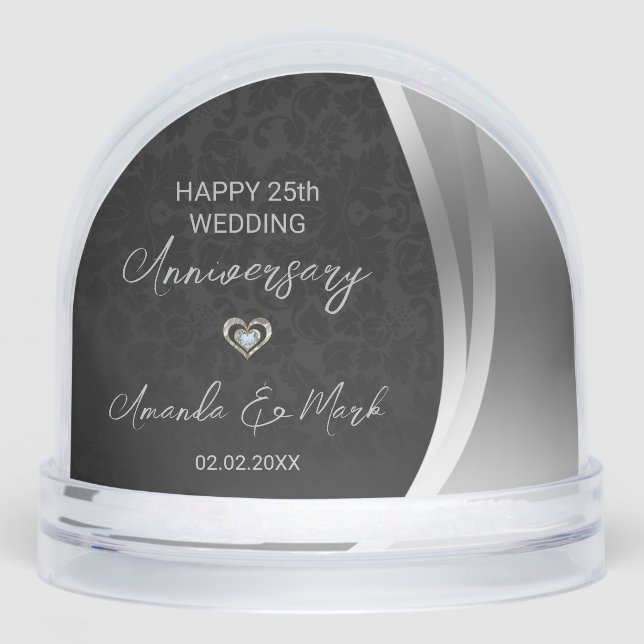 Silver Satin Wedding Anniversary Snowglobe (Front)