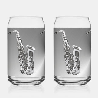 Silver Saxophone Printed 16oz Can Glasses