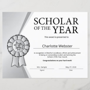 Silver Scholar of the Year Award Honour Certificat