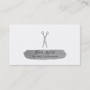 Silver Scissor Glitter Brush Chic Hair Stylist Business Card