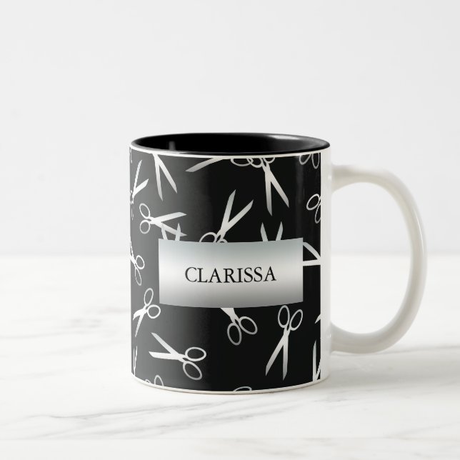 Silver Scissors | Custom Name Two-Tone Coffee Mug (Right)