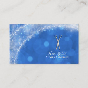 Silver Scissors Fairy Tale Blue Hair Stylist Business Card