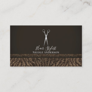 Silver Scissors Gold Brown Zebra Chic Hair Stylist Business Card