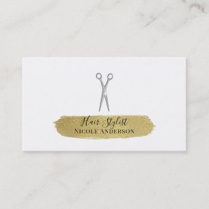 Silver Scissors Gold Glitter Brush Hair Stylist Business Card
