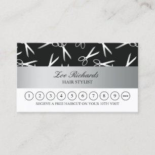 Silver Scissors Hair Stylist Loyalty Punch Card
